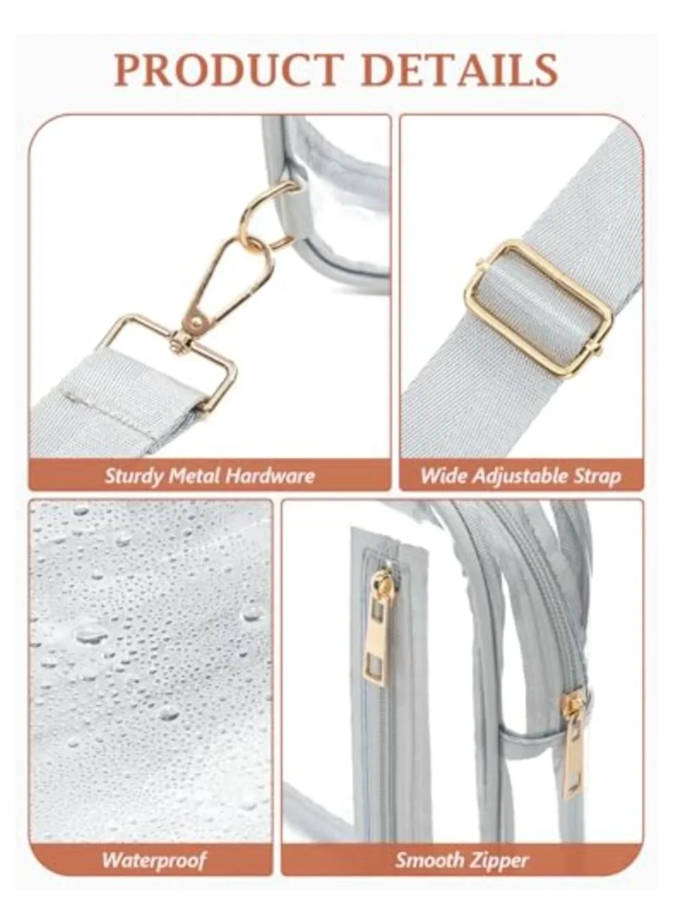 Clear Crossbody Sling Purse Stadium Approved 2 Straps TPU 3 Pockets